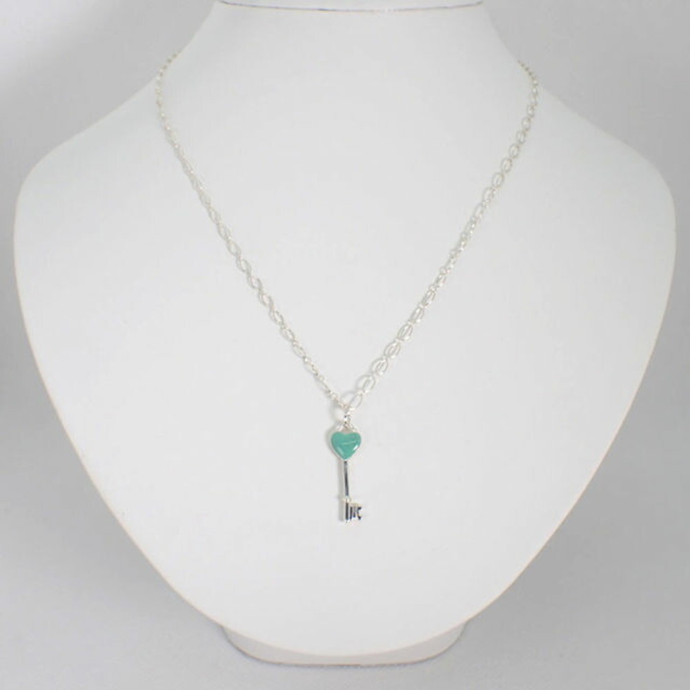 TIFFANY/ 925/blue enamel heart key pendant/necklace - Picture 2 of 10